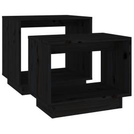 Măsuțe de cafea suprapuse, 2 buc., negru, lemn masiv de pin, 5 image