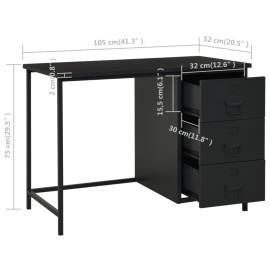 Birou cu sertare, negru, 105x52x75 cm, oțel, industrial, 8 image