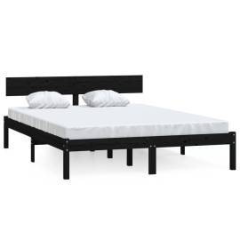 Cadru de pat, negru, 140x200 cm, lemn masiv de pin, 2 image