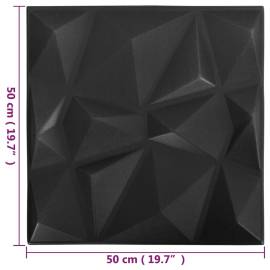 Panouri de perete 3d 24 buc. negru 50x50 cm model diamant 6 m², 6 image