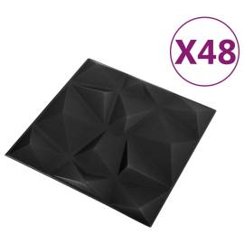 Panouri de perete 3d 48 buc. negru 50x50 cm model diamant 12 m², 2 image