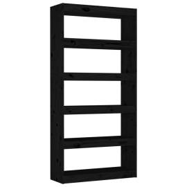Bibliotecă/separator cameră negru 80x30x167,4 cm lemn masiv pin, 2 image