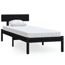 Cadru de pat uk mic single, negru, 75x190 cm, lemn masiv de pin, 2 image