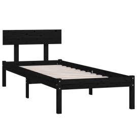 Cadru de pat uk mic single, negru, 75x190 cm, lemn masiv de pin, 3 image