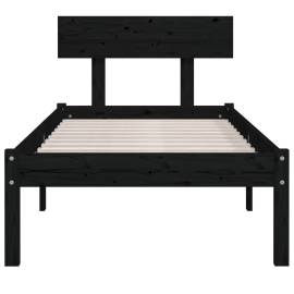 Cadru de pat uk mic single, negru, 75x190 cm, lemn masiv de pin, 4 image