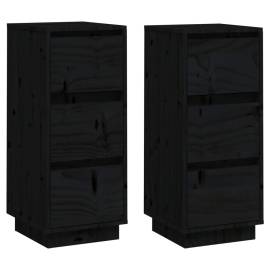 Servante, 2 buc., negru, 32x34x75 cm, lemn masiv de pin, 2 image