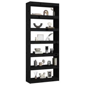 Bibliotecă/separator cameră negru 80x30x199,5 cm lemn masiv pin, 4 image