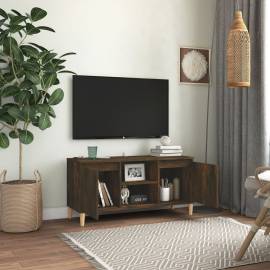 Comodă tv, picioare lemn masiv, stejar fumuriu, 103,5x35x50 cm, 3 image