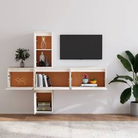 Comode tv, 5 buc., alb, lemn masiv de pin, 3 image