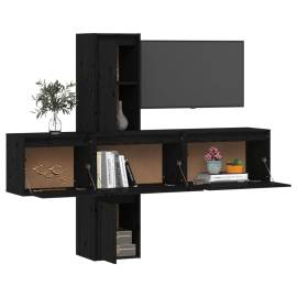 Comode tv, 5 buc., negru, lemn masiv de pin, 4 image