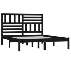 Cadru de pat dublu 4ft6, negru, 135x190 cm, lemn masiv pin, 4 image
