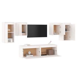 Comode tv, 6 buc., alb, lemn masiv de pin, 4 image