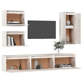 Comode tv, alb, 6 buc., lemn masiv de pin, 4 image
