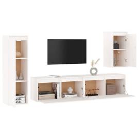 Comode tv, 4 buc., alb, lemn masiv de pin, 4 image