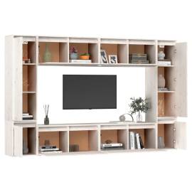 Comode tv, 8 buc., alb, lemn masiv de pin, 4 image