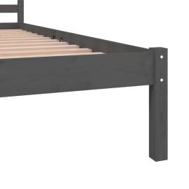 Cadru de pat dublu 4ft6, gri, 135x190 cm, lemn masiv de pin, 6 image