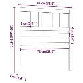 Tăblie de pat, alb, 81x4x100 cm, lemn masiv de pin, 6 image