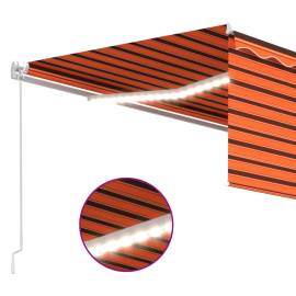 Copertină retractabilă manual cu stor&led portocaliu&maro 4x3 m, 5 image