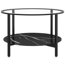 Masă de ceai,negru și marmură neagră,70 cm sticlă securizată, 3 image