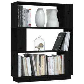 Bibliotecă/separator cameră, negru, 80x25x101 cm lemn masiv pin, 4 image