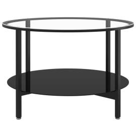 Masă de ceai ,negru și transparent, 70 cm, sticlă securizată, 3 image