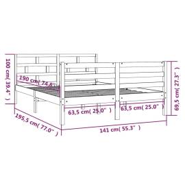 Cadru de pat dublu 4ft6, alb, 135x190 cm, lemn masiv, 8 image