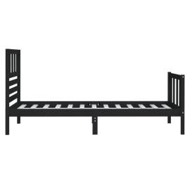 Cadru de pat small single 2ft6, negru, 75x190 cm, lemn masiv, 5 image