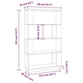 Bibliotecă/separator cameră, alb, 80x25x132 cm lemn masiv pin, 8 image