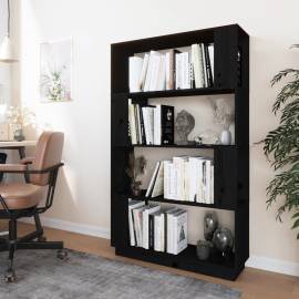 Bibliotecă/separator cameră, negru, 80x25x132 cm lemn masiv pin, 3 image