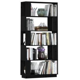 Bibliotecă/separator cameră negru 80x25x163,5 cm lemn masiv pin, 5 image
