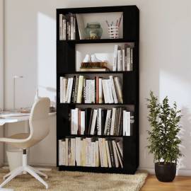 Bibliotecă/separator cameră negru 80x25x163,5 cm lemn masiv pin, 6 image