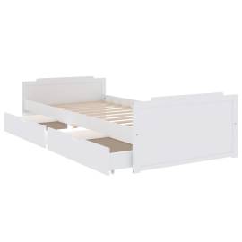 Cadru de pat cu 2 sertare, alb, 90 x 200 cm, lemn masiv de pin, 6 image