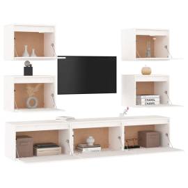 Comode tv, 7 buc., alb, lemn masiv de pin, 4 image
