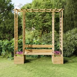 Pergolă de grădină cu bancă și jardinieră lemn masiv pin tratat