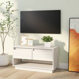 Comodă tv, alb, 74x34x40 cm, lemn masiv de pin, 4 image