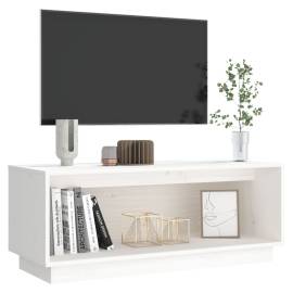 Comodă tv, alb, 90x35x35 cm, lemn masiv de pin, 3 image
