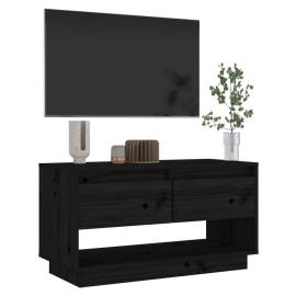 Comodă tv, negru, 74x34x40 cm, lemn masiv de pin, 3 image