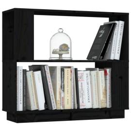 Bibliotecă/separator cameră, negru, 80x25x70 cm, lemn masiv pin, 4 image
