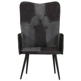 Scaun cu spătar înalt, negru și gri, piele naturală, 3 image