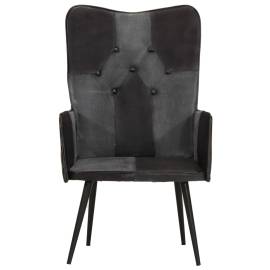 Scaun cu spătar înalt, negru și gri, piele naturală, 4 image