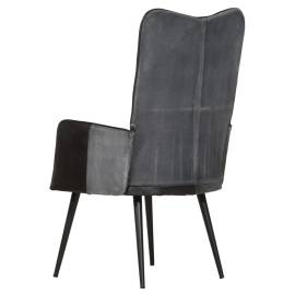 Scaun cu spătar înalt, negru și gri, piele naturală, 6 image