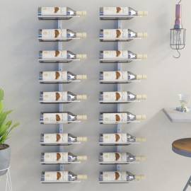 Suport sticle de vin, de perete, 9 sticle, 2 buc., alb, fier