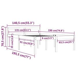 Cadru de pat dublu 4ft6, alb, 135x190 cm, lemn masiv de pin, 8 image