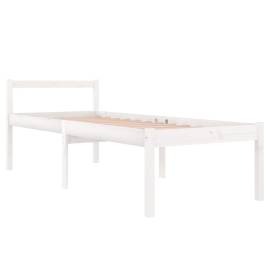 Cadru de pat mic single 2ft6, alb, 75x190 cm, lemn masiv, 3 image