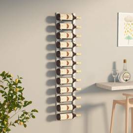 Suport sticle de vin montat pe perete, 12 sticle, alb, fier