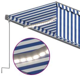 Copertină automată cu stor&led&senzor vânt, albastru/alb, 6x3 m, 5 image