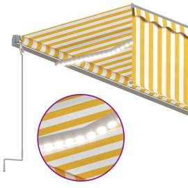Copertină automată cu stor&led&senzor vânt, galben/alb, 6x3 m, 5 image