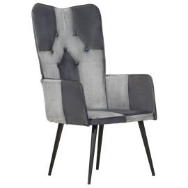 339653  scaun cu spătar, gri, piele naturală, 2 image