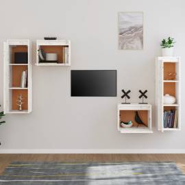 Comode tv, alb, 4 buc., lemn masiv de pin, 3 image
