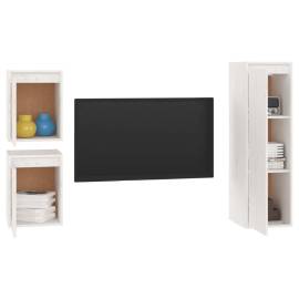 Comode tv, 3 buc., alb, lemn masiv de pin, 4 image